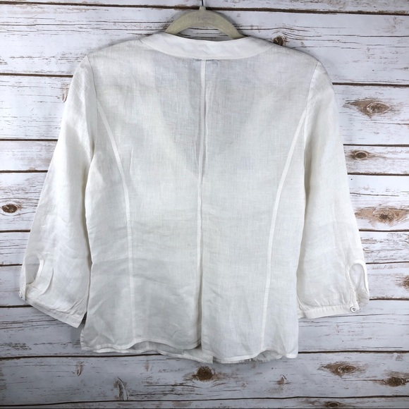 Worth linen bow tie neckline 3/4 sleeve button up - Picture 6 of 8